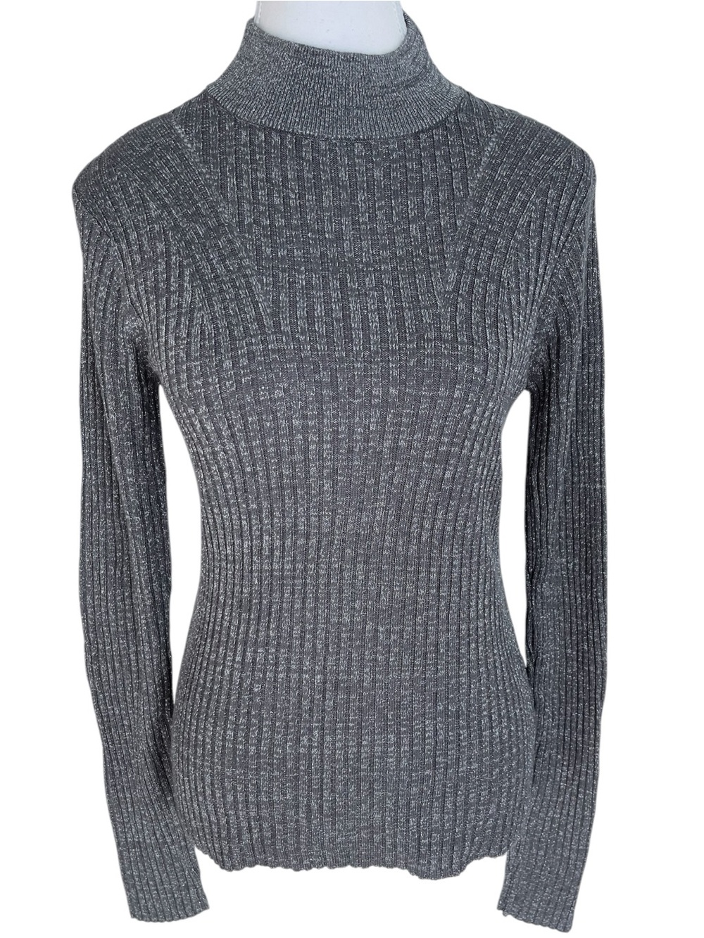 G-Star Ribbed Grey & Silver Knit Turtleneck Sweater Size Medium